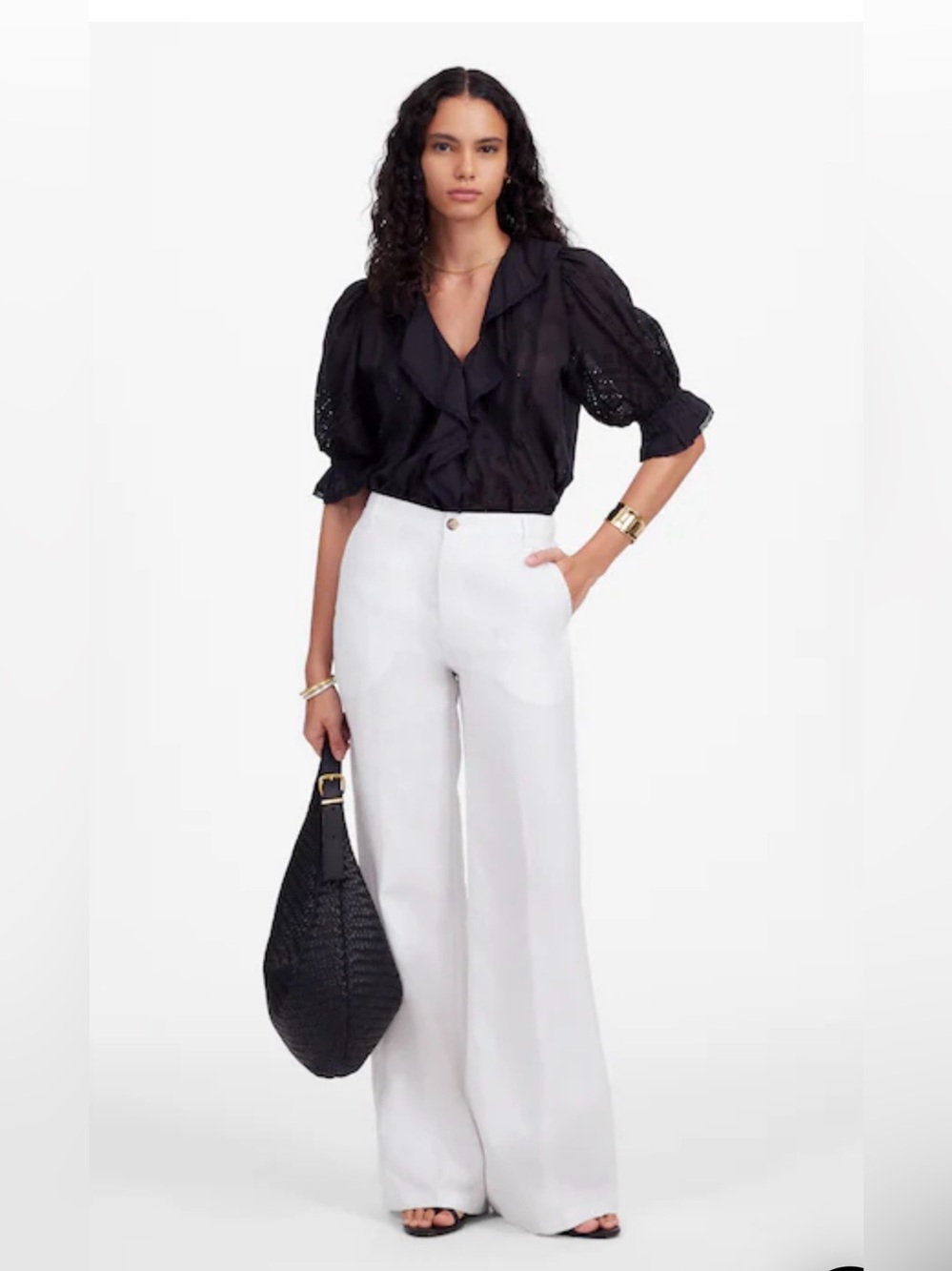 NWT Madewell Zoe White 100% Linen Pants Relaxed Wide Leg High Waist
